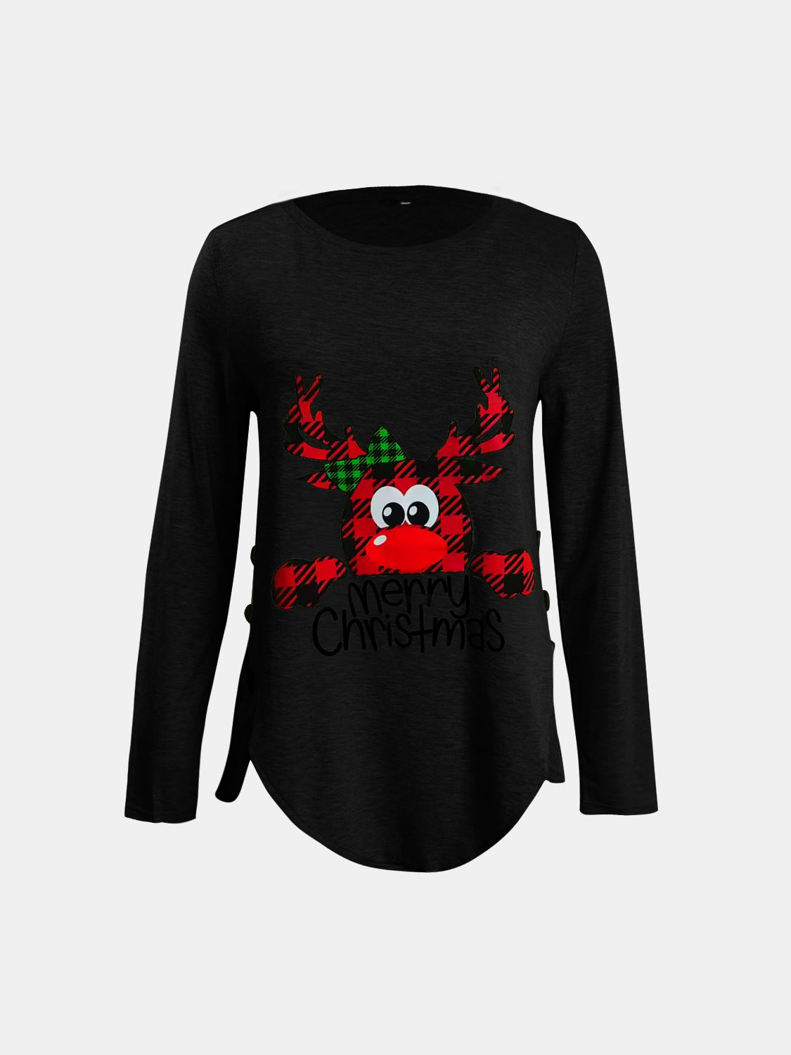 Full Size Reindeer MERRY CHRISTMAS Round Neck Long Sleeve T-Shirt