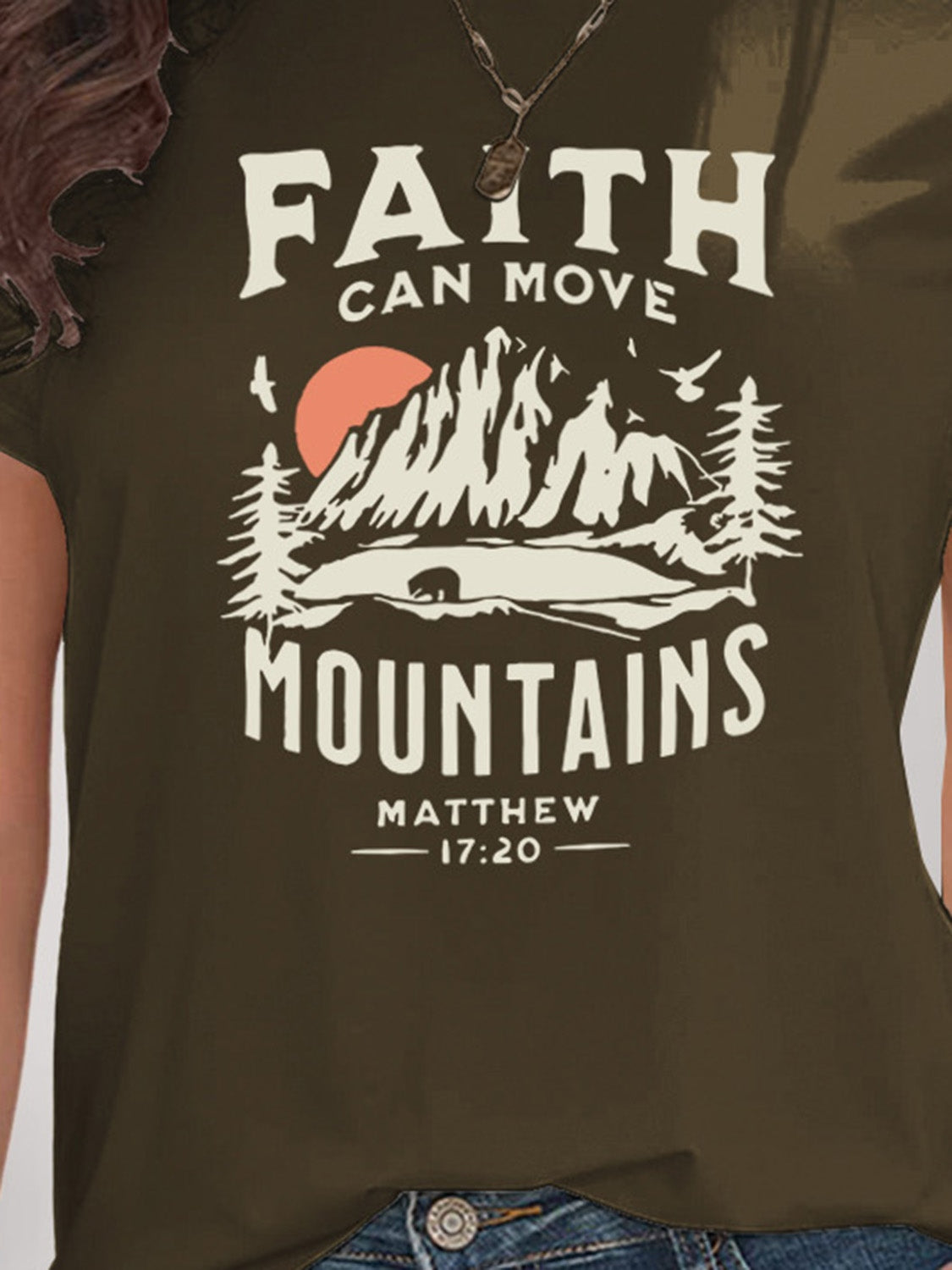 FAITH CAN MOVE MOUNTAINS Graphic Round Neck Short Sleeve T-Shirt