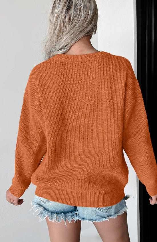 HELLO PUMPKIN Letter Graphic Round Neck Long Sleeve Sweater