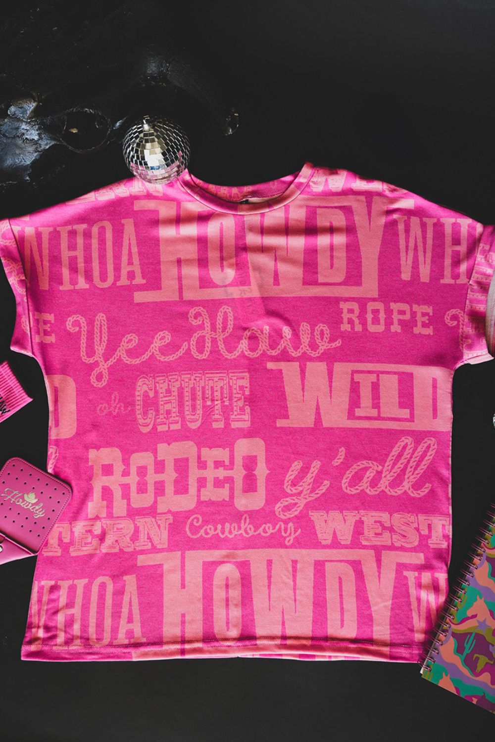 HOWDY Letter Printed Round Neck Short Sleeve T-Shirt