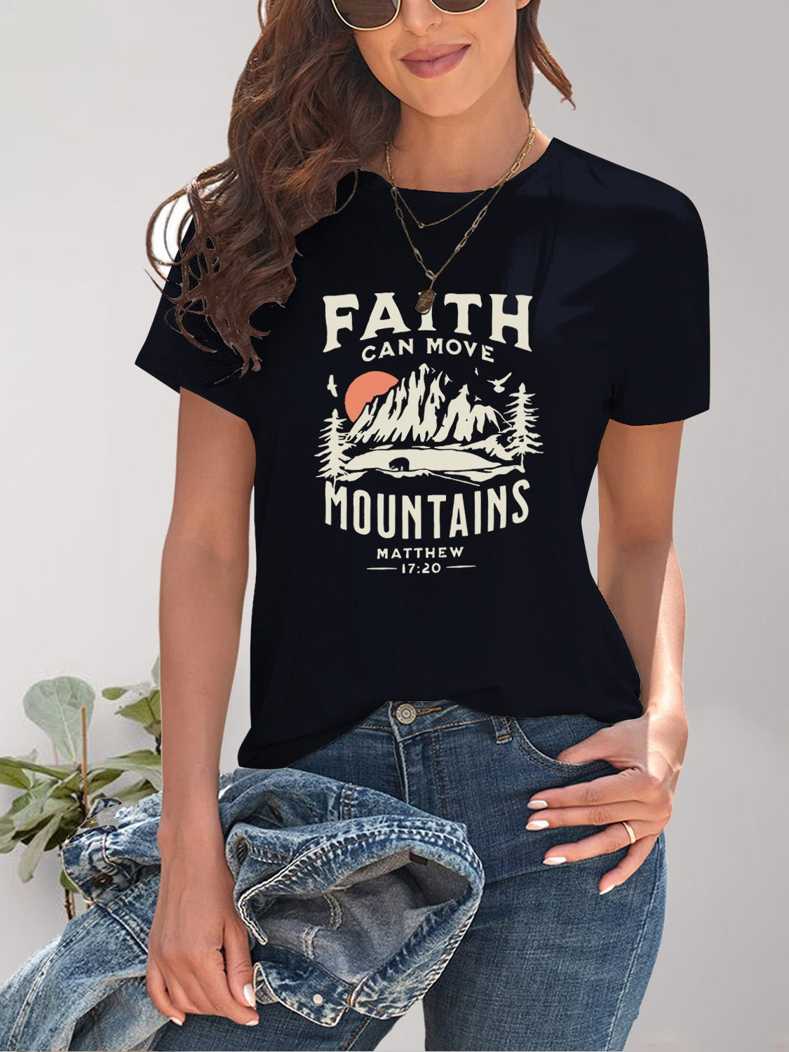 FAITH CAN MOVE MOUNTAINS Graphic Round Neck Short Sleeve T-Shirt