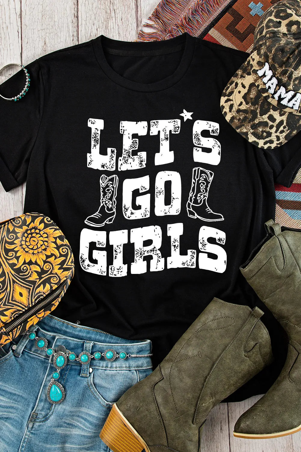 LET'S GO GIRLS Letter Graphic Round Neck Short Sleeve T-Shirt