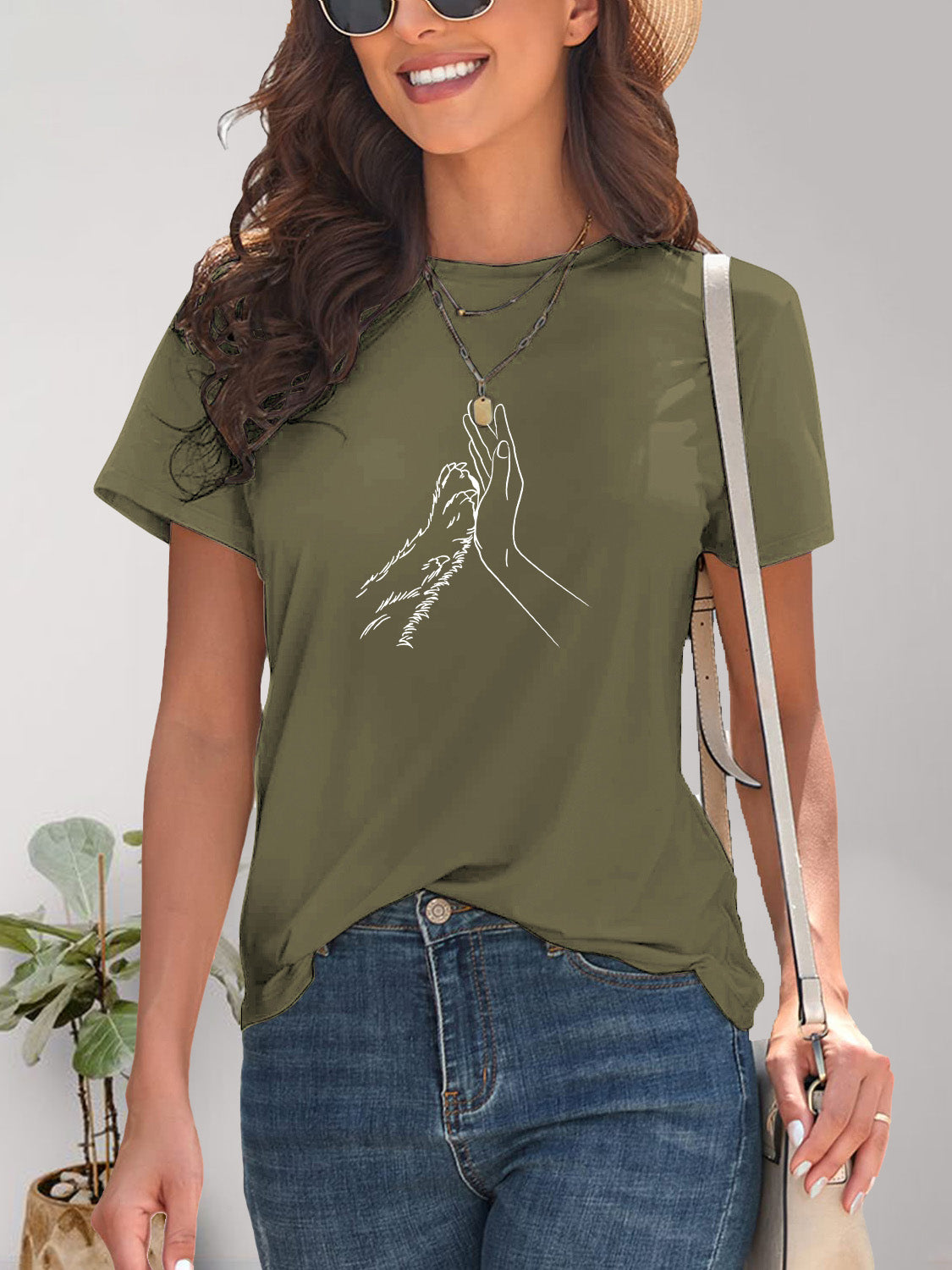 PAW & HAND Graphic Round Neck Short Sleeve T-Shirt