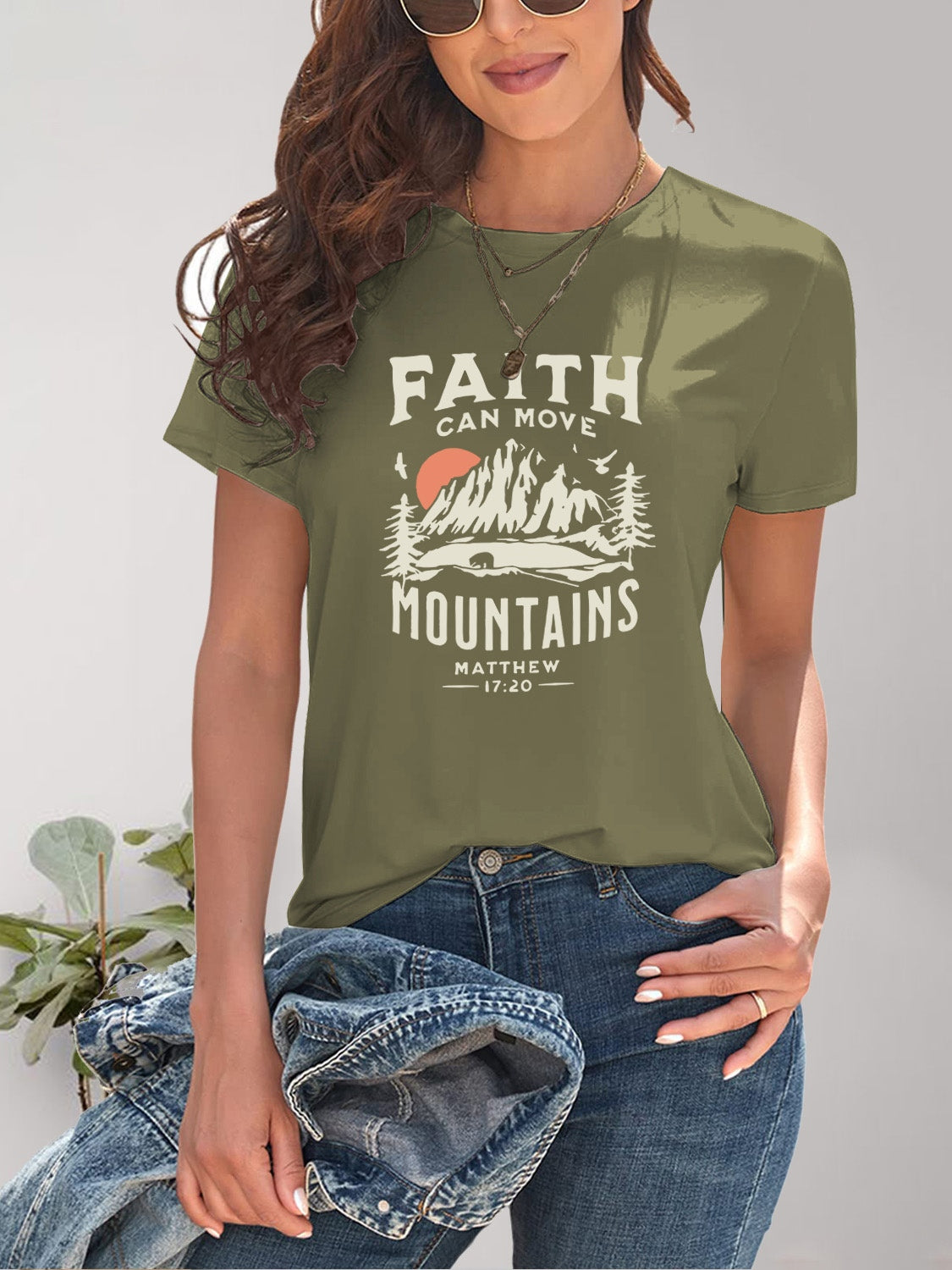 FAITH CAN MOVE MOUNTAINS Graphic Round Neck Short Sleeve T-Shirt