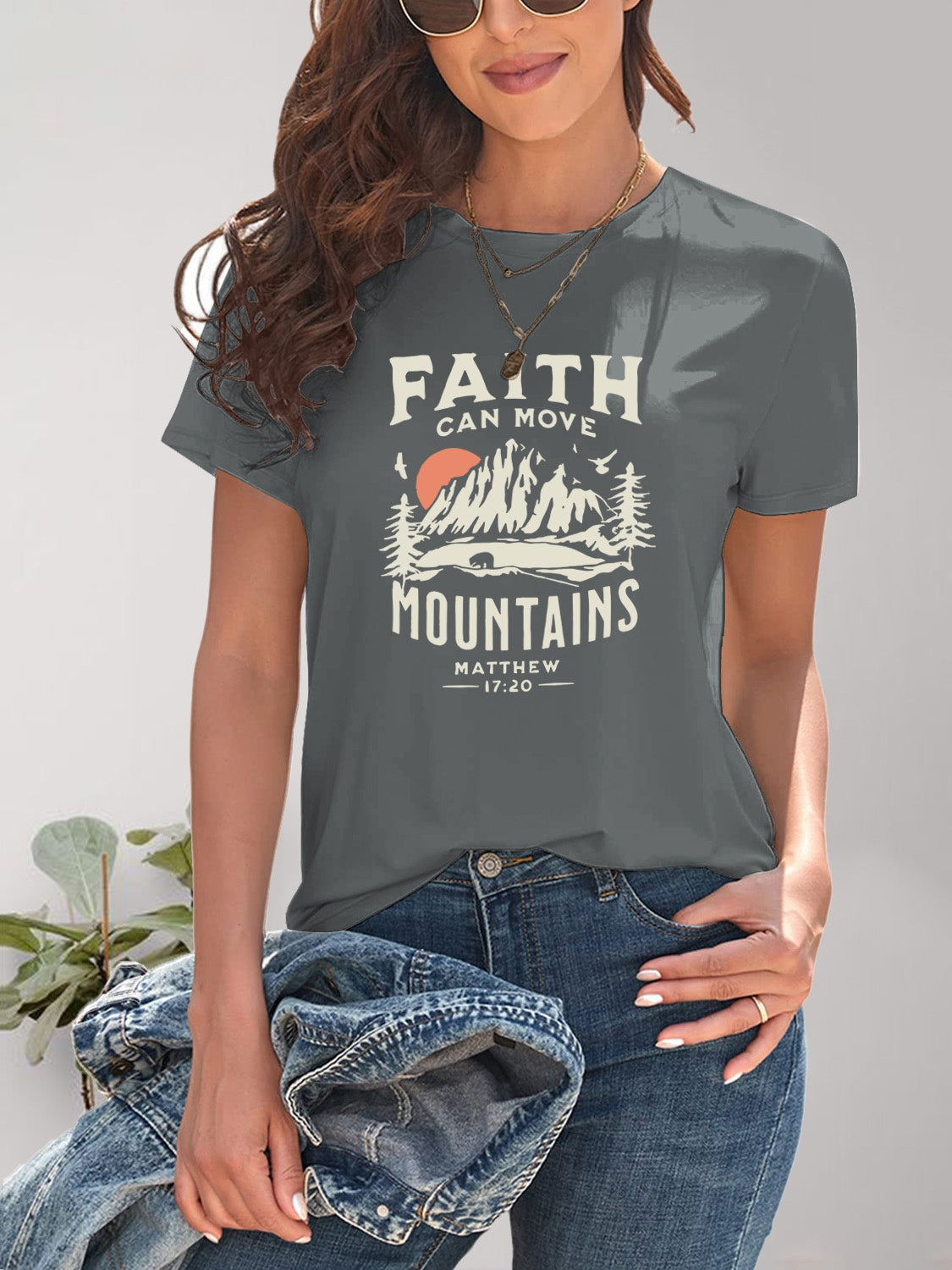 FAITH CAN MOVE MOUNTAINS Graphic Round Neck Short Sleeve T-Shirt