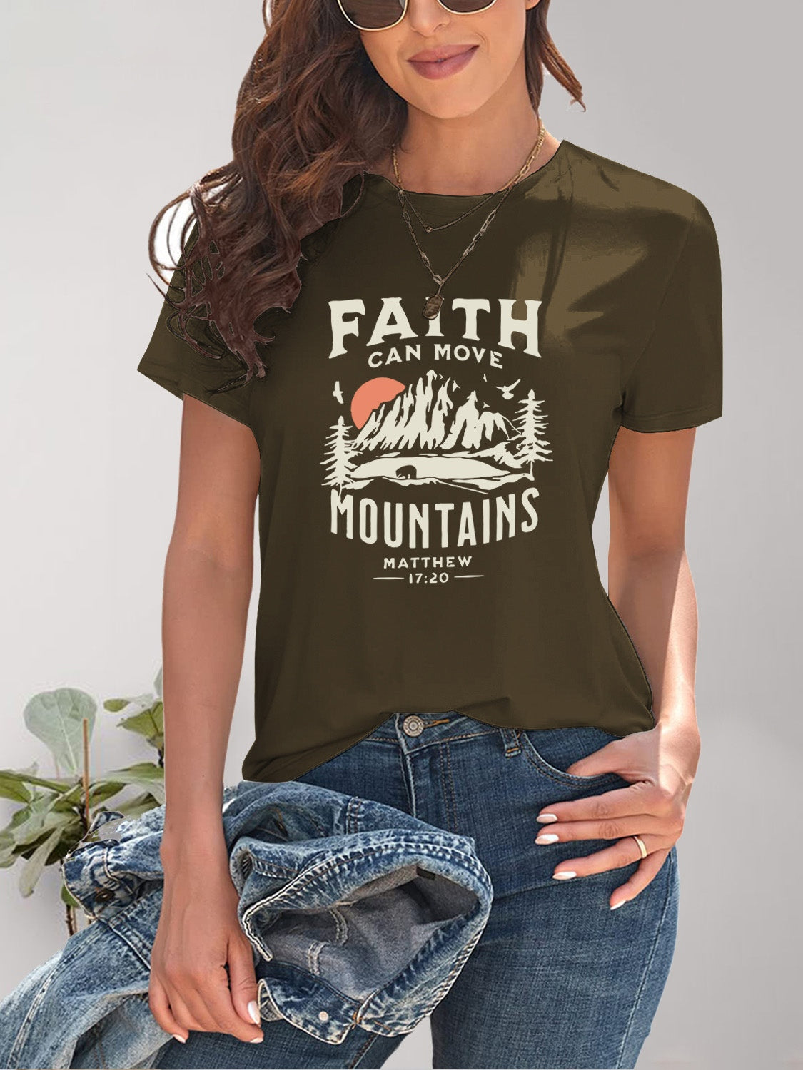 FAITH CAN MOVE MOUNTAINS Graphic Round Neck Short Sleeve T-Shirt