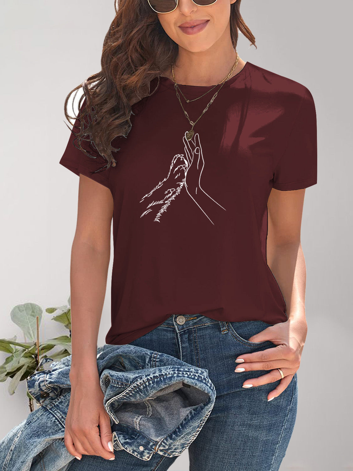 PAW & HAND Graphic Round Neck Short Sleeve T-Shirt