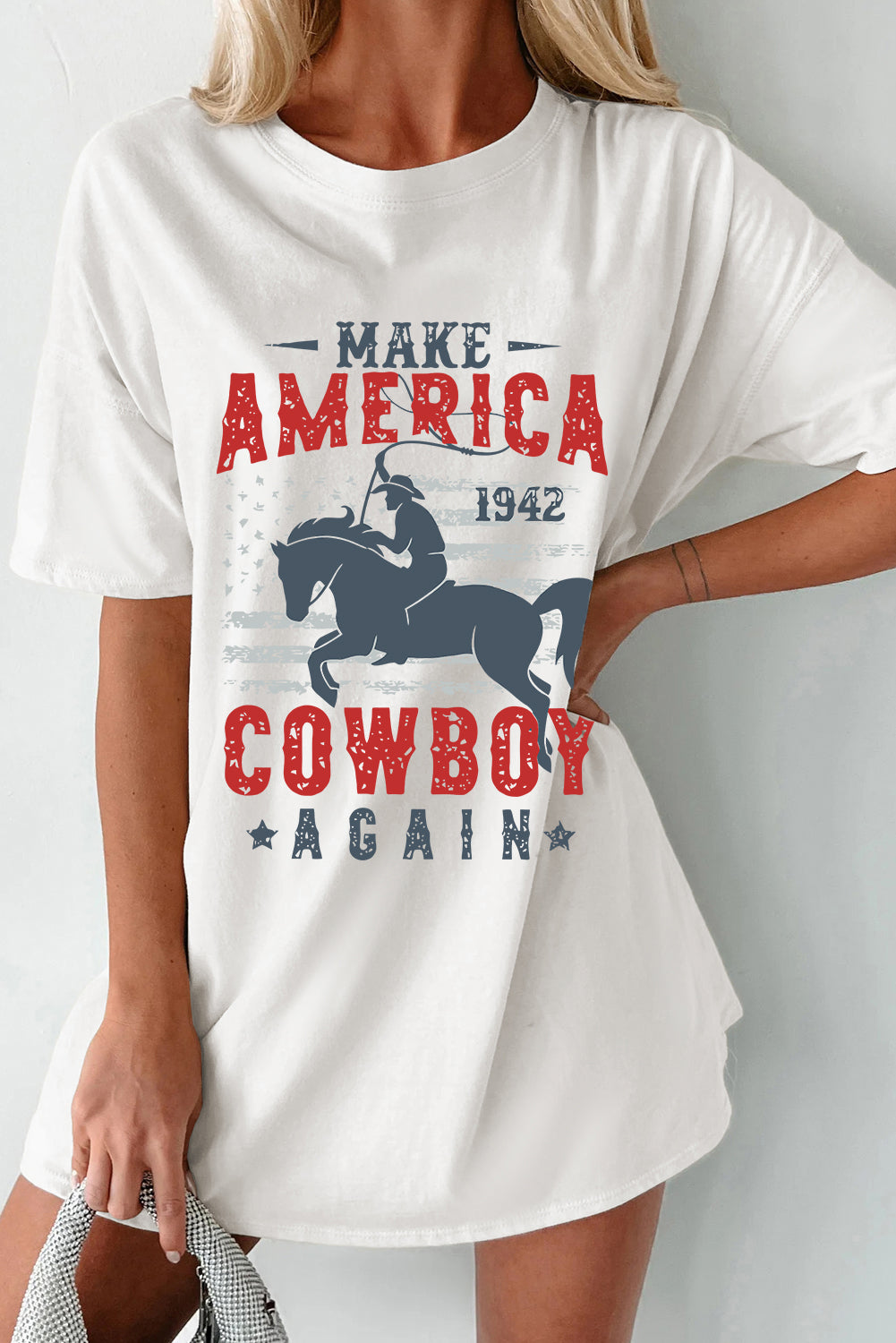 MAKE AMERICA COWBOY AGAIN 1942 Graphic Round Neck Half Sleeve T-Shirt