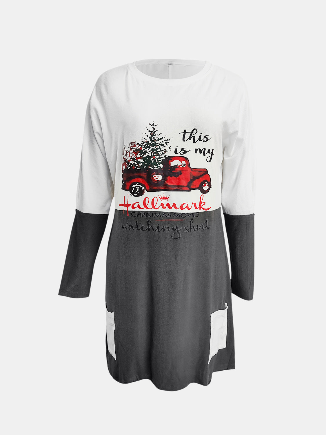 THIS IS MY HALLMARK CHRISTMAS MOVIE WATCHING SHIRT Full Size Graphic Two-Tone Round Neck Long Sleeve T-Shirt