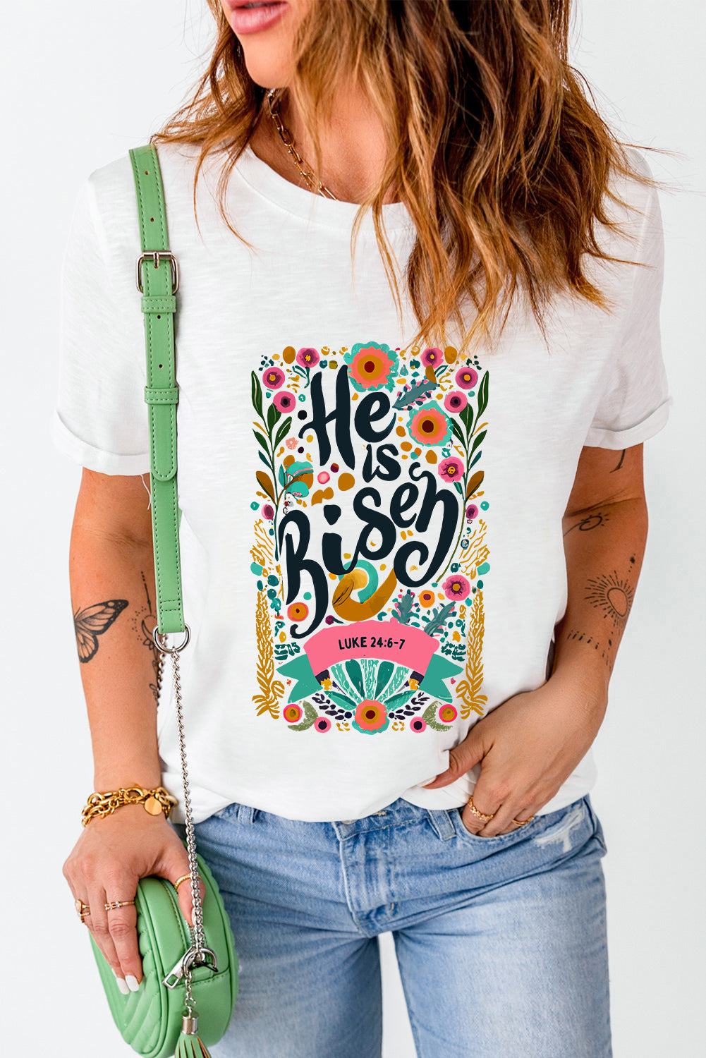 HE IS RISEN Graphic Round Neck Short Sleeve T-Shirt