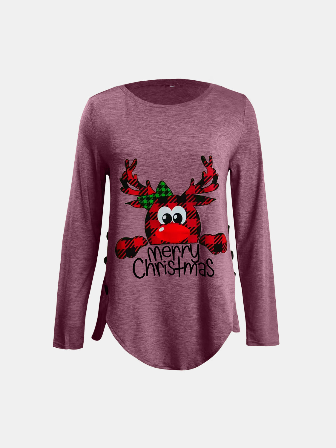 Full Size Reindeer MERRY CHRISTMAS Round Neck Long Sleeve T-Shirt