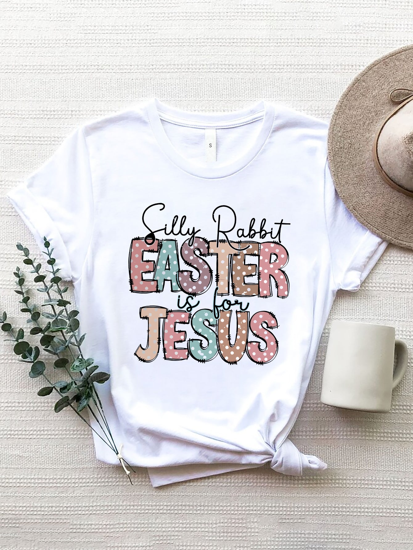 SILLY RABBIT EASTER IS FOR JESUS Letter Graphic Round Neck Short Sleeve T-Shirt