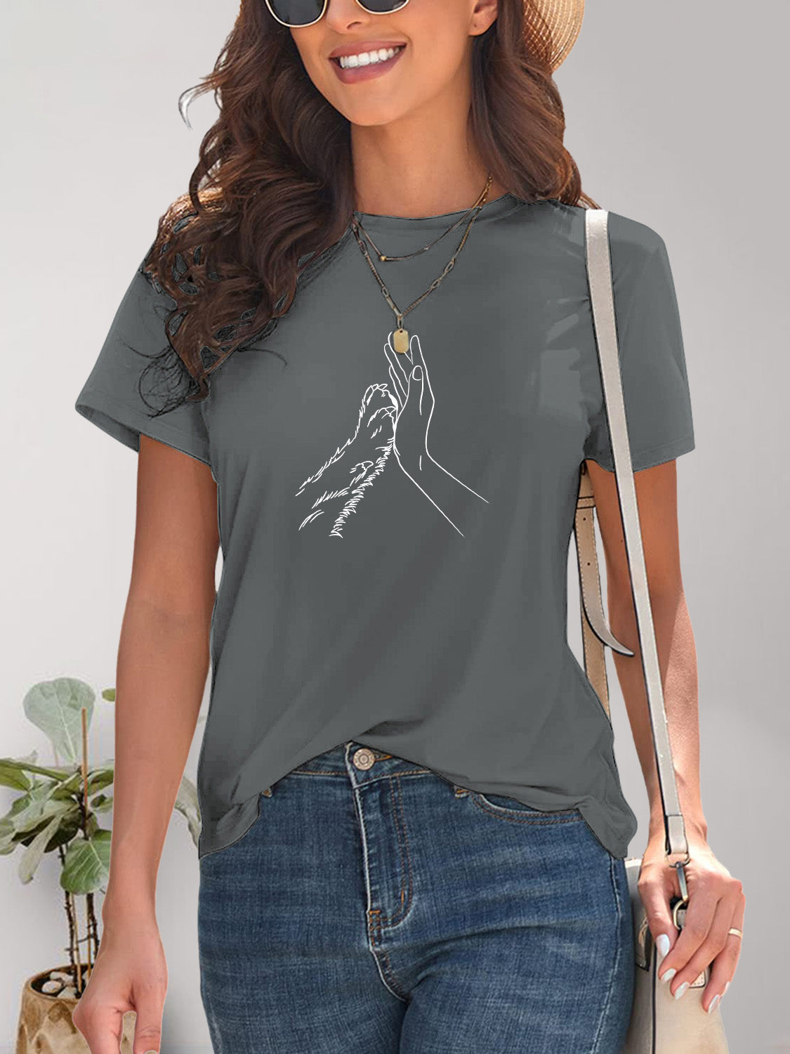 PAW & HAND Graphic Round Neck Short Sleeve T-Shirt
