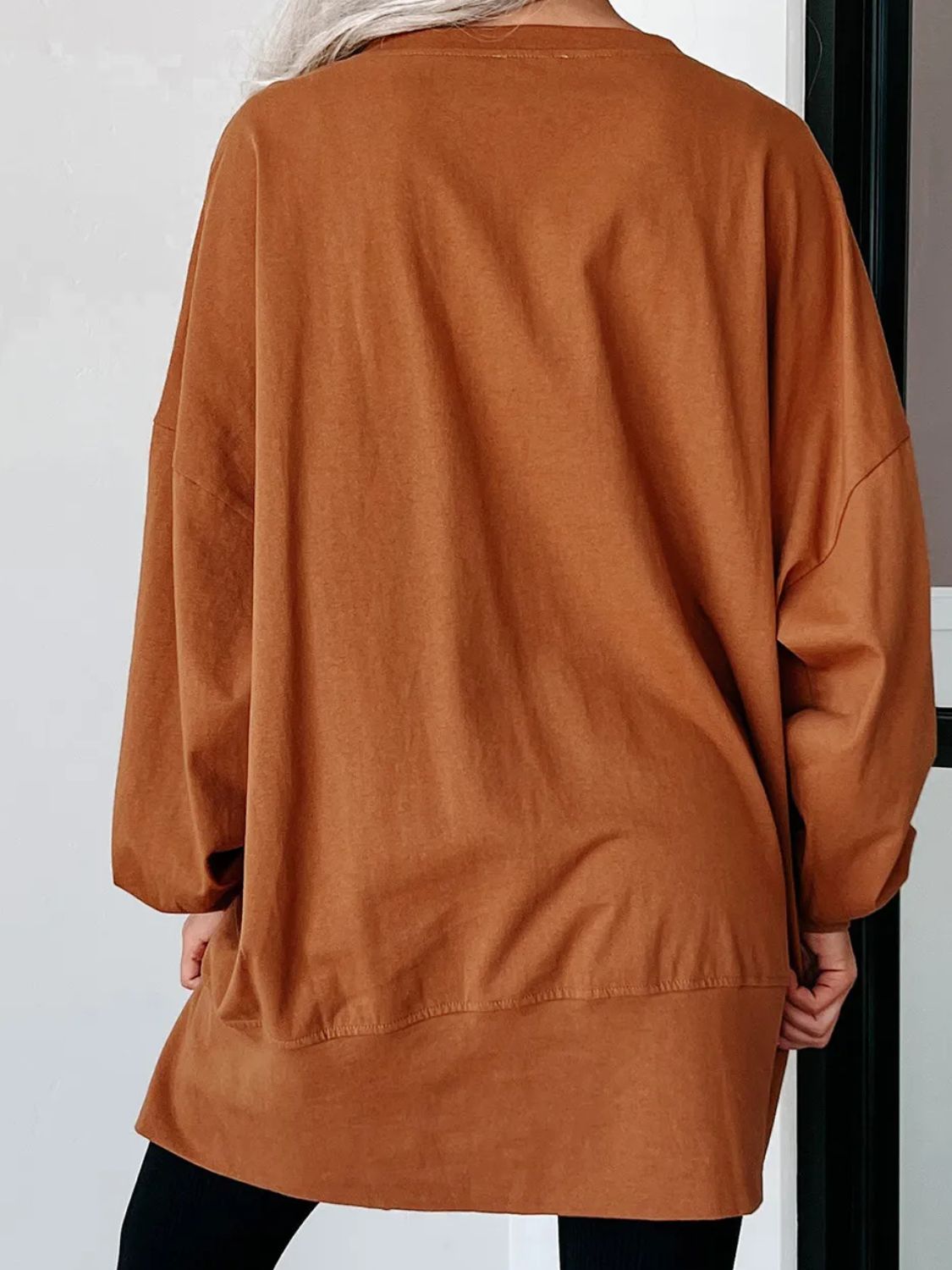 HAPPY HALLOWEEN Sequin Letter Graphic Notched Long Sleeve Sweatshirt