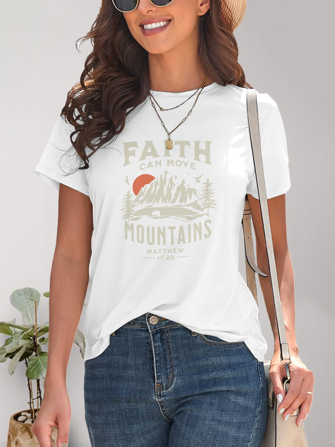 FAITH CAN MOVE MOUNTAINS Graphic Round Neck Short Sleeve T-Shirt