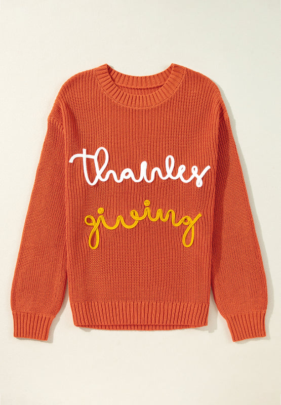 THANKSGIVING Round Neck Long Sleeve Sweater