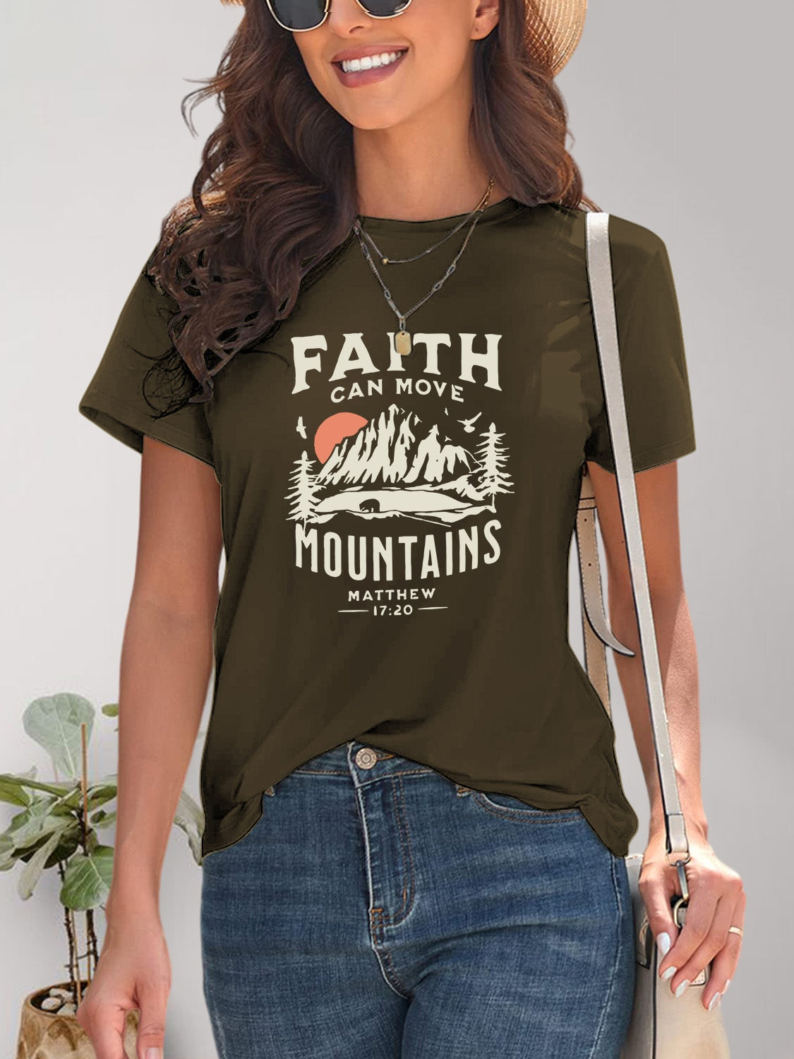 FAITH CAN MOVE MOUNTAINS Graphic Round Neck Short Sleeve T-Shirt