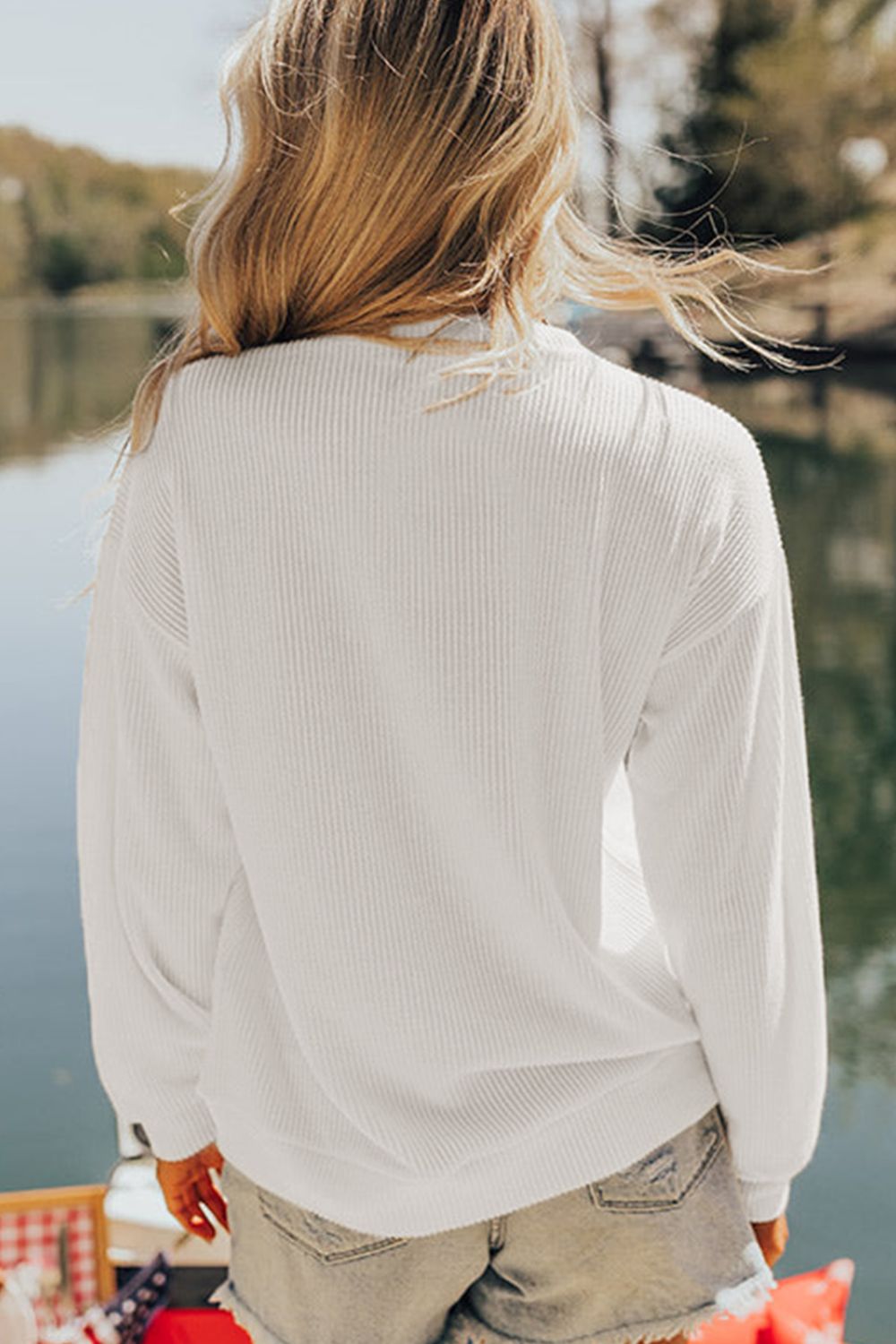 USA Flag Corded Long Sleeve Sweatshirt