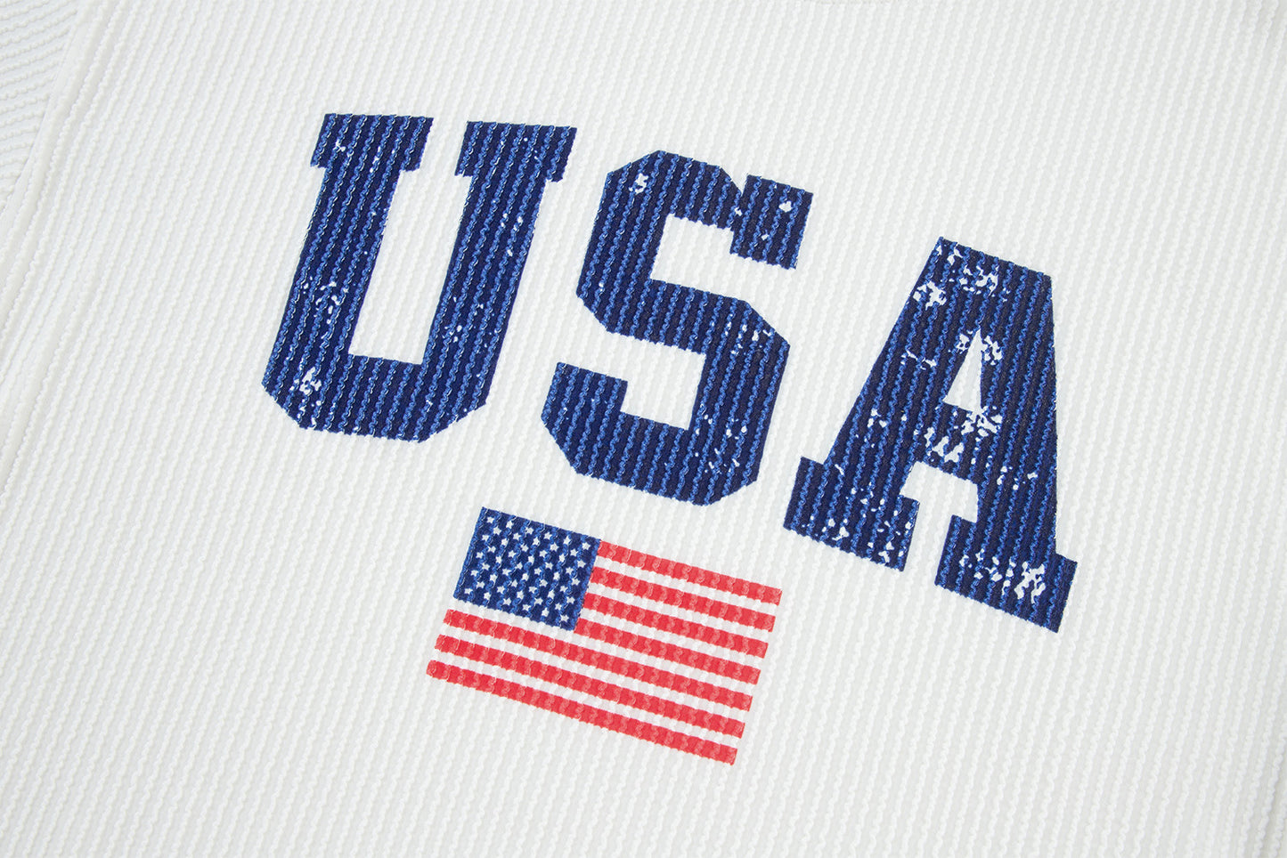 USA Flag Corded Long Sleeve Sweatshirt