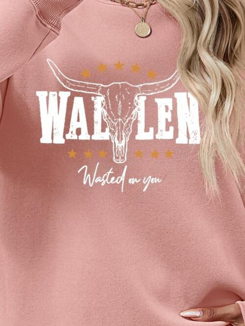 Wallen Wasted On You Graphic Round Neck Dropped Shoulder Sweatshirt