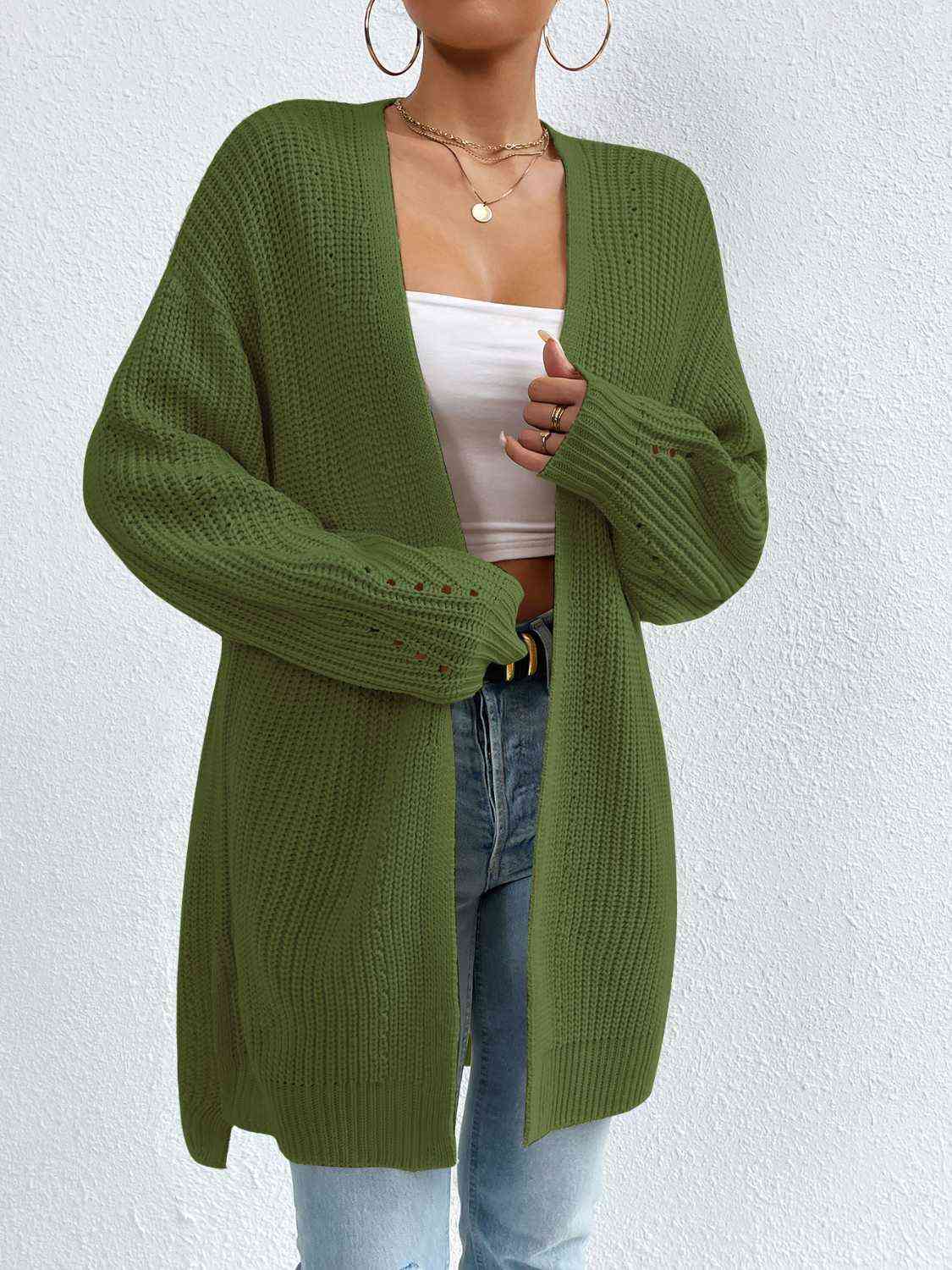 Yh Open Front Dropped Shoulder Slit Cardigan