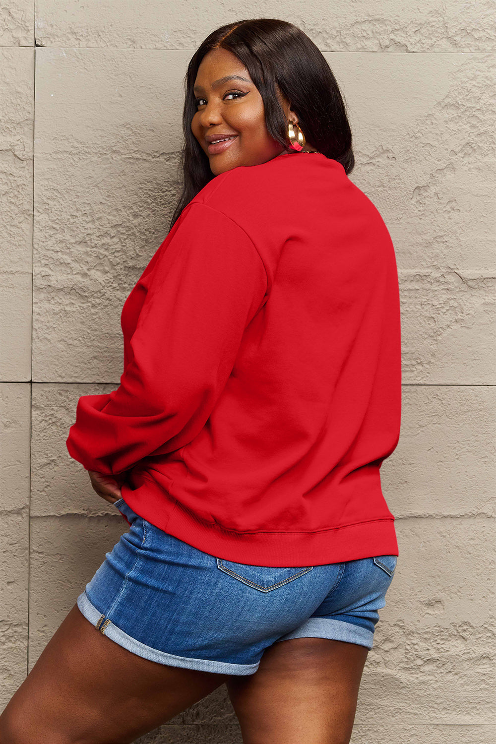 FEELIN' MERRY Simply Love Full Size Graphic Round Neck Sweatshirt