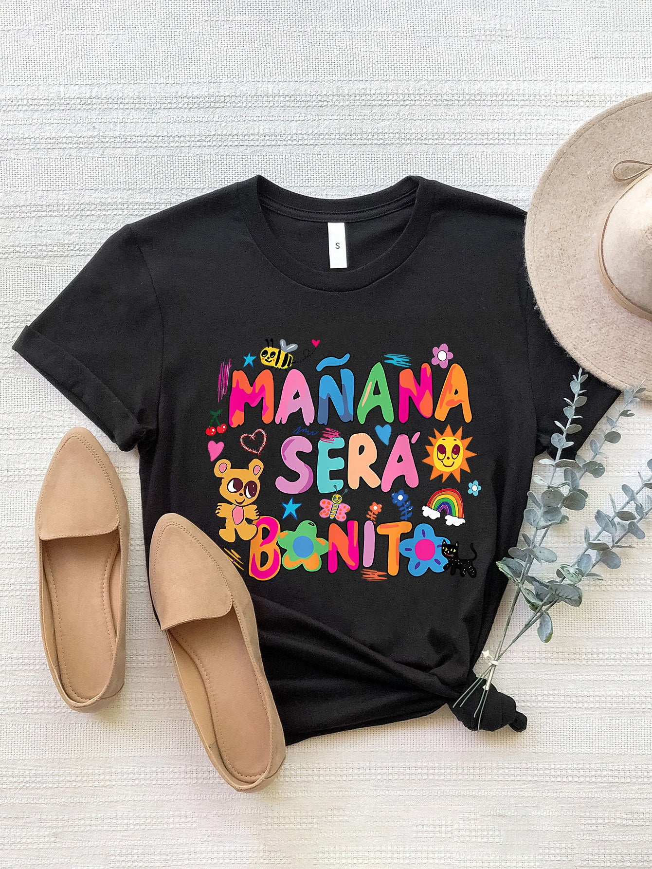 MAÑANA SERÁ BONITO Letter Graphic Round Neck Short Sleeve T-Shirt