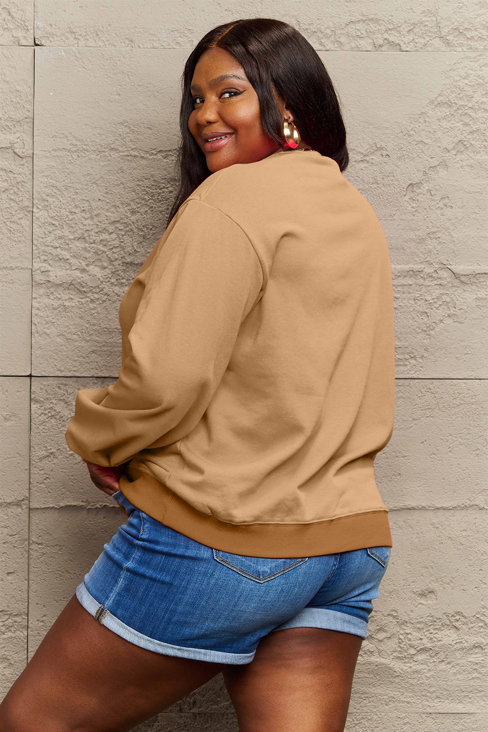 FEELIN' MERRY Simply Love Full Size Graphic Round Neck Sweatshirt