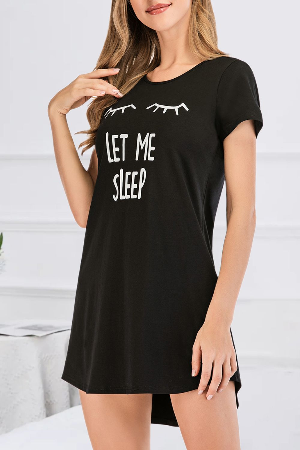 I'M FINE Graphic Round Neck Short Sleeve Lounge Dress