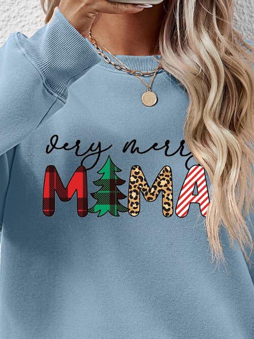 Very Merry Mama Letter Graphic Round Neck Long Sleeve Sweatshirt