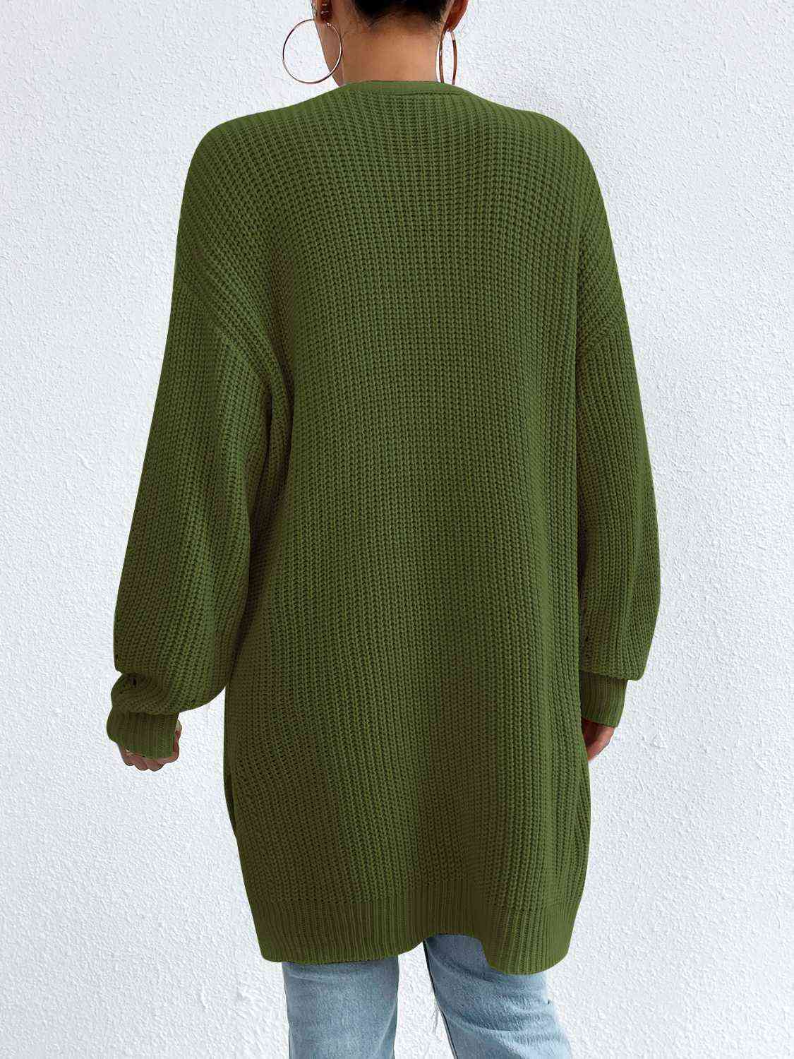 Yh Open Front Dropped Shoulder Slit Cardigan