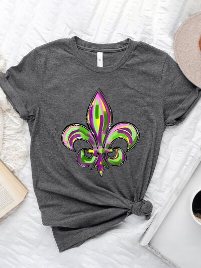 Fleur-de-lis Graphic Round Neck Short Sleeve T-Shirt