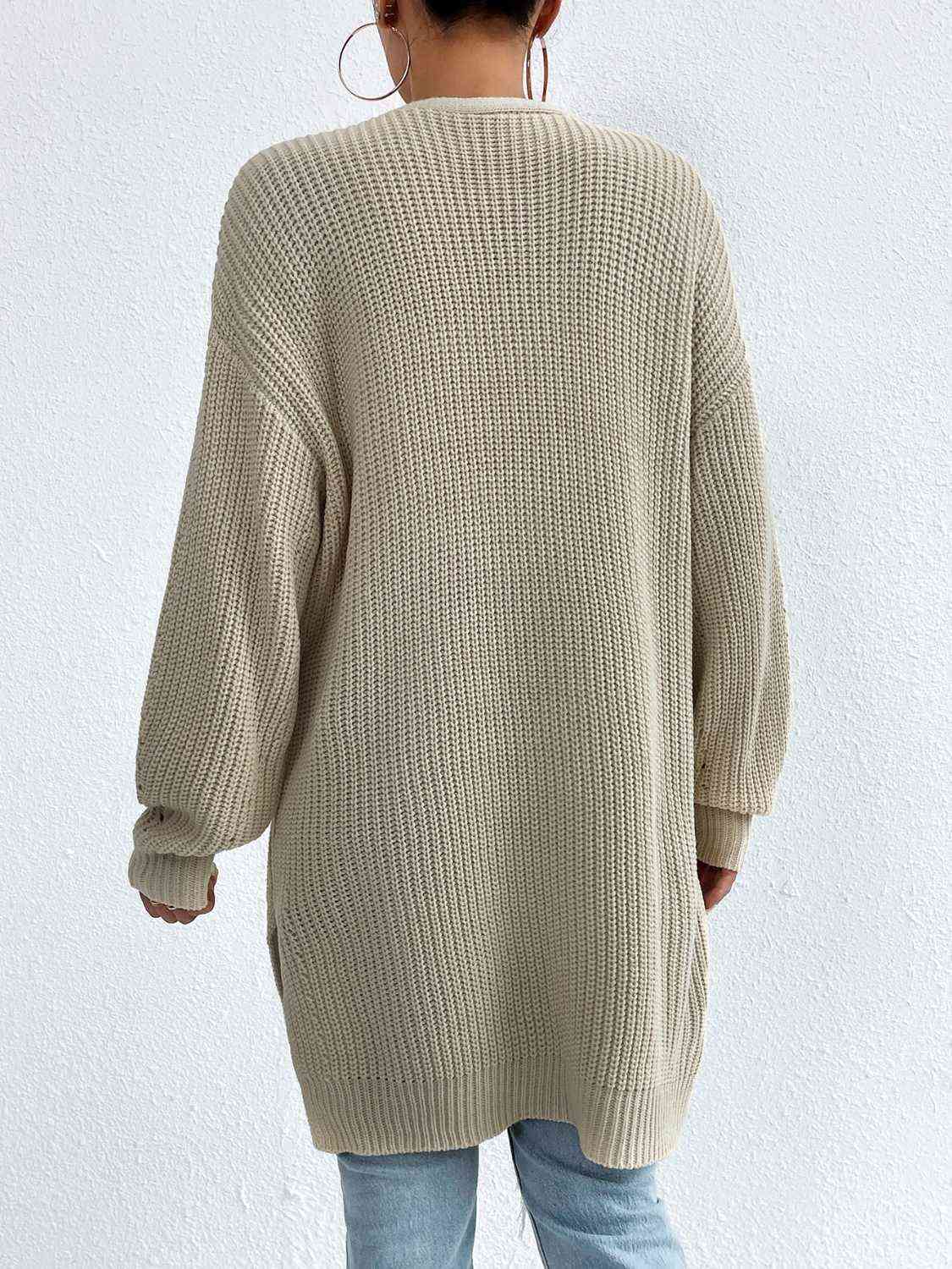 Yh Open Front Dropped Shoulder Slit Cardigan