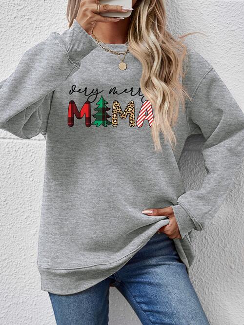 Very Merry Mama Letter Graphic Round Neck Long Sleeve Sweatshirt