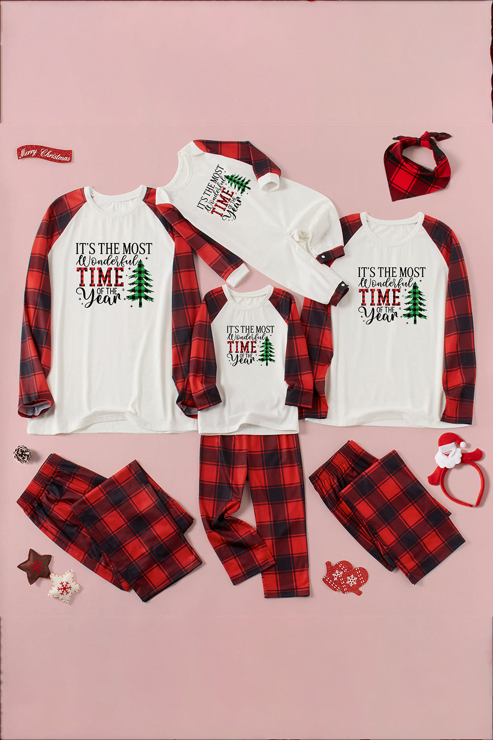 IT'S THE MOST WONDERFUL TIME OF THE YEAR Slogan Graphic Top and Plaid Pants Set