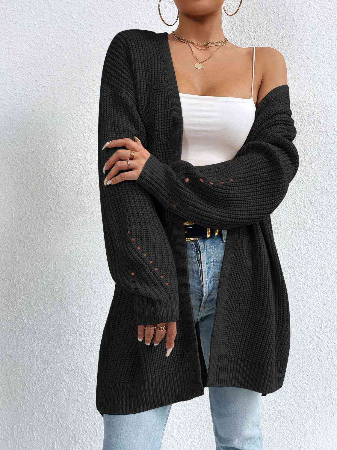Yh Open Front Dropped Shoulder Slit Cardigan