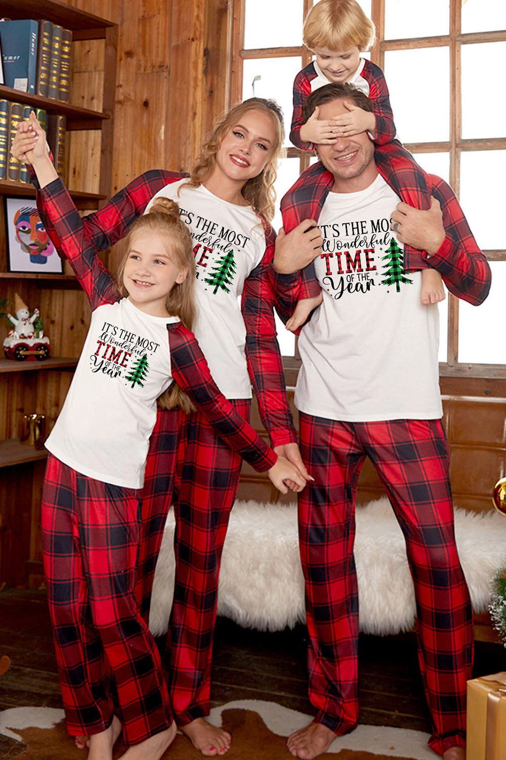 IT'S THE MOST WONDERFUL TIME OF THE YEAR Slogan Graphic Top and Plaid Pants Set