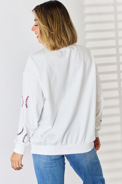 Sequin Ball Baseball Softball Round Neck Dropped Shoulder Sweatshirt