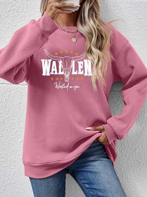 Wallen Wasted On You Graphic Round Neck Dropped Shoulder Sweatshirt
