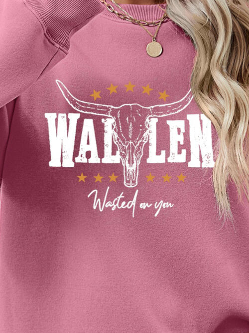 Wallen Wasted On You Graphic Round Neck Dropped Shoulder Sweatshirt