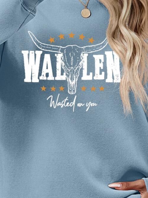 Wallen Wasted On You Graphic Round Neck Dropped Shoulder Sweatshirt