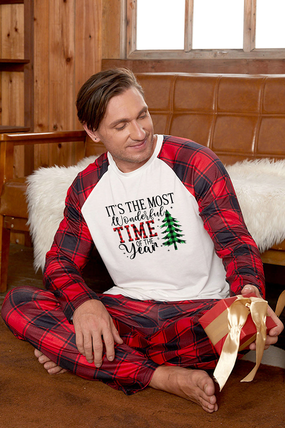 IT'S THE MOST WONDERFUL TIME OF THE YEAR Slogan Graphic Top and Plaid Pants Set