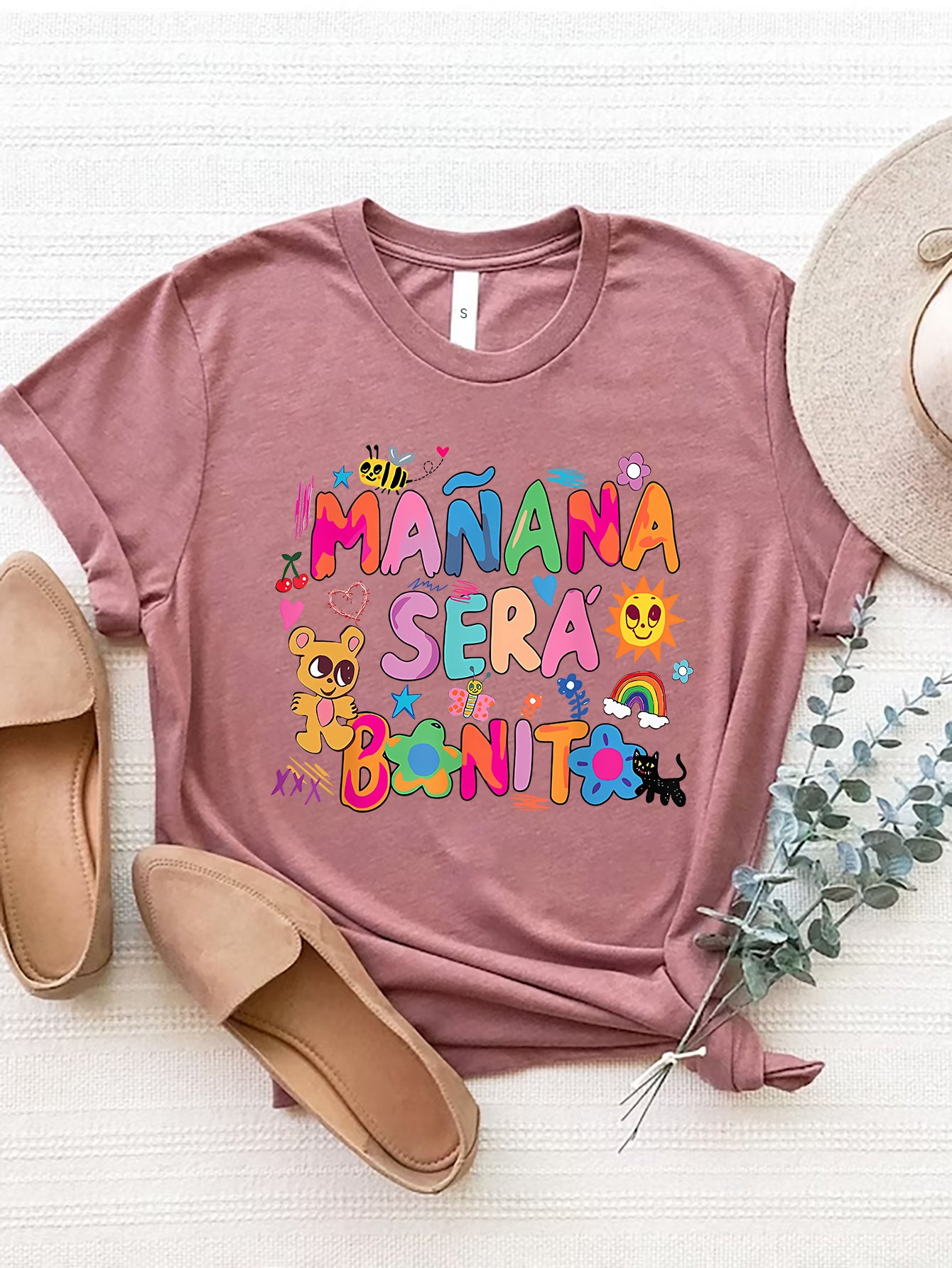 MAÑANA SERÁ BONITO Letter Graphic Round Neck Short Sleeve T-Shirt