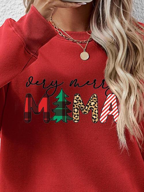 Very Merry Mama Letter Graphic Round Neck Long Sleeve Sweatshirt