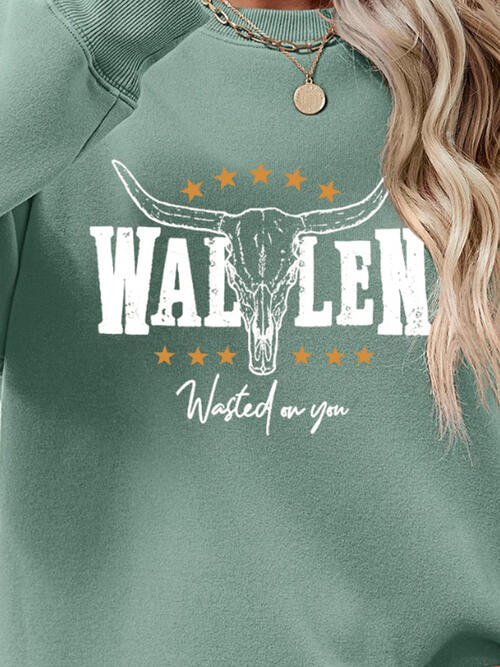 Wallen Wasted On You Graphic Round Neck Dropped Shoulder Sweatshirt