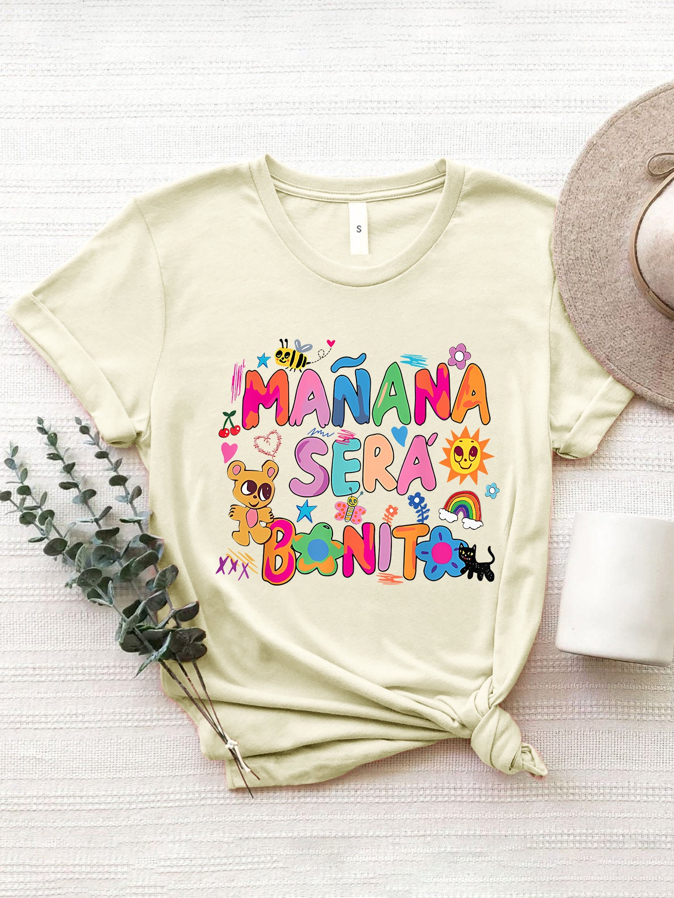 MAÑANA SERÁ BONITO Letter Graphic Round Neck Short Sleeve T-Shirt