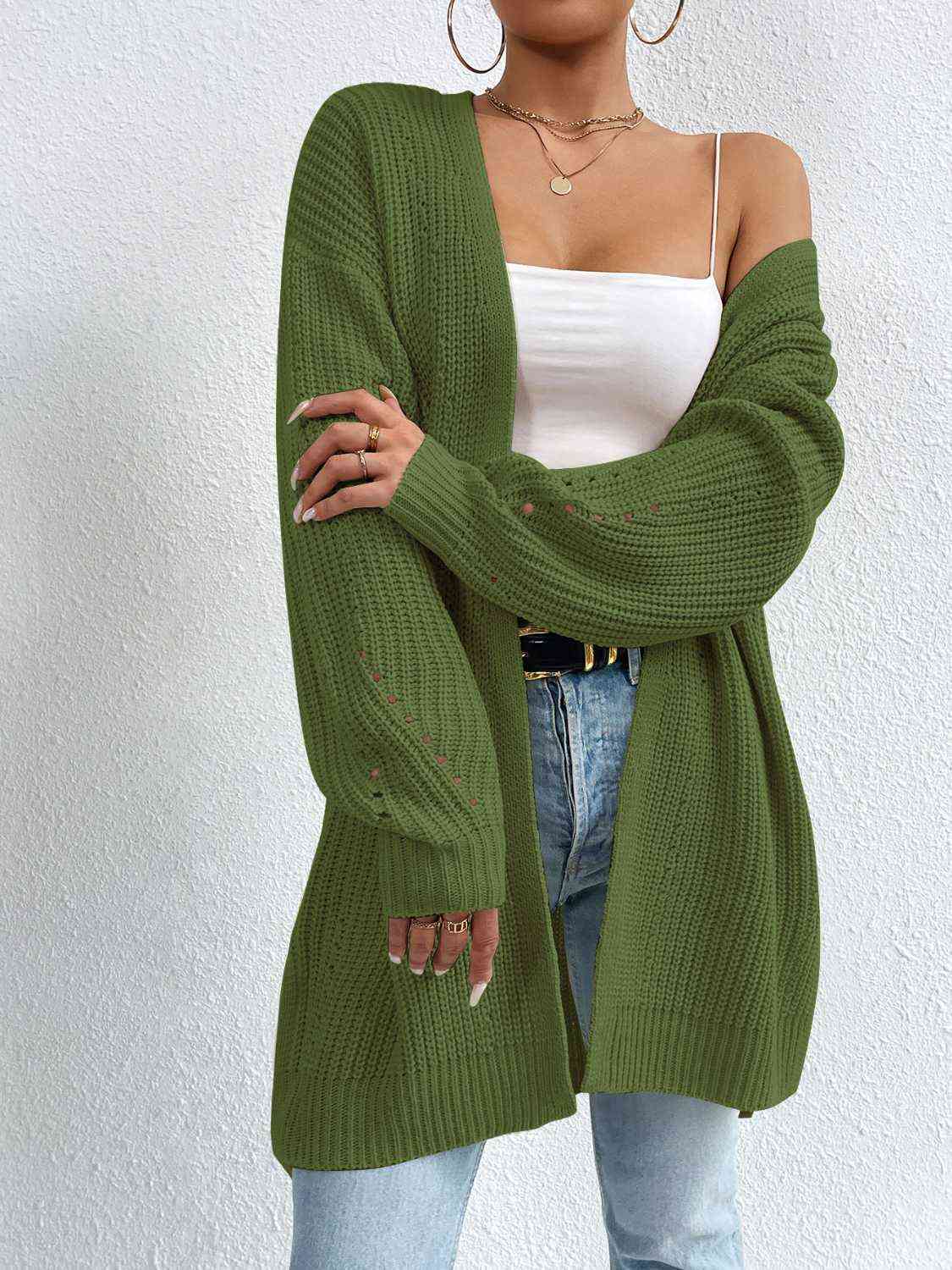 Yh Open Front Dropped Shoulder Slit Cardigan