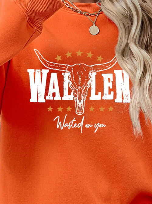 Wallen Wasted On You Graphic Round Neck Dropped Shoulder Sweatshirt