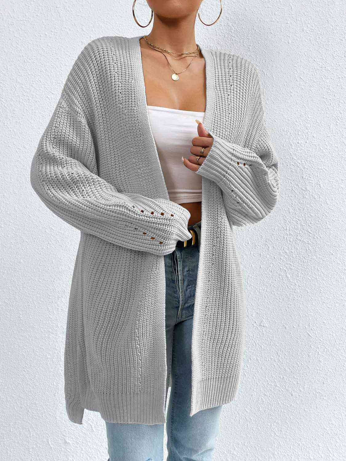 Yh Open Front Dropped Shoulder Slit Cardigan