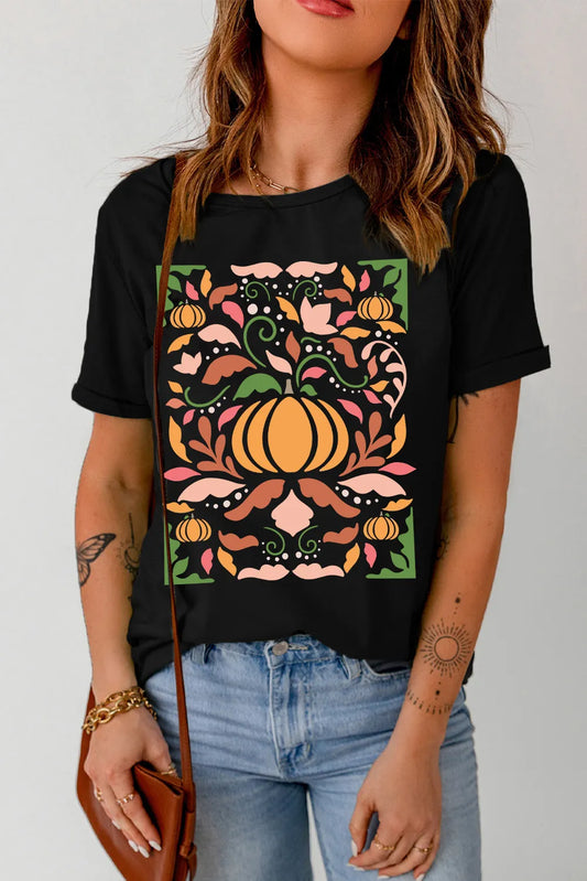 PUMPKIN Graphic Round Neck Short Sleeve T-Shirt